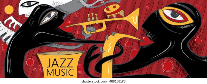 Abstract Jazz Art, Sax player, Trumpet, Piano Band (Vector Art)