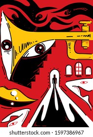 Abstract Jazz Art, Trumpet Eye (vector Art)
