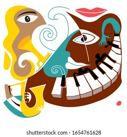 Abstract Jazz Art, with Trumpet and Piano Band Keys,  (Vector Art)