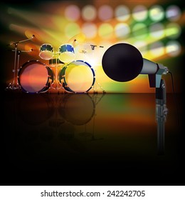 abstract jazz background with drum kit and microphone on music stage