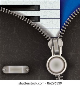 abstract jazz background with piano and open zipper