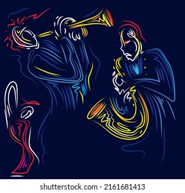 Abstract Jazz Band, colorful Lines Sketch (vector Art)