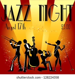 Abstract jazz band, Jazz music party invitation design, Vector illustration with sample text