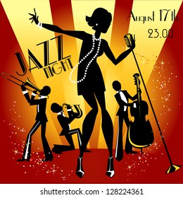 Abstract jazz band, Jazz music party invitation design, Vector illustration with sample text