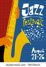 Abstract jazz festival poster with saxophone musician. Jazz concert invitation or advertisement with sax musician. 