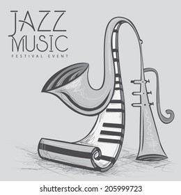 Abstract Jazz Music Art, Trumpet, Saxophone, Piano  (vector Art) 