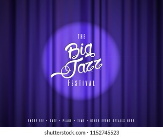 Abstract jazz music festival advertising poster template with theater curtain.