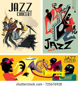 Colección abstracta de afiches de jazz, banda musical (arte vectorial)