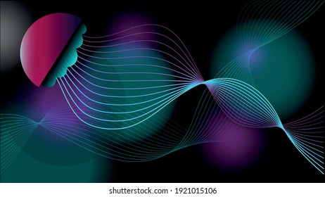 Abstract jellyfish in the black ocean