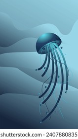 Abstract jellyfish, sea background. Vector illustration