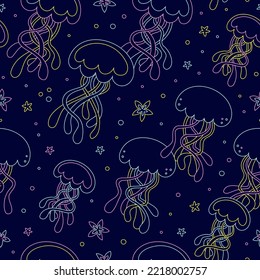 Abstract Jellyfish Seamless Pattern Art.Vector Cartoon Line  Illustration Design. Jelly Fish,sea Seamless Pattern Concept
