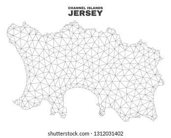 Abstract Jersey Island map isolated on a white background. Triangular mesh model in black color of Jersey Island map. Polygonal geographic scheme designed for political illustrations.