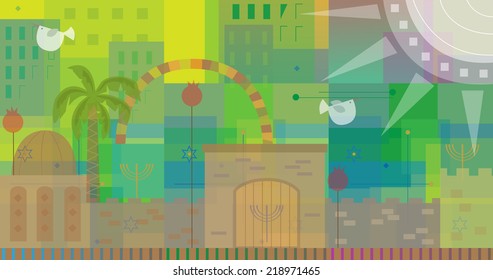 Abstract Jerusalem - Abstract and colorful illustration of old and new Jerusalem. Eps10