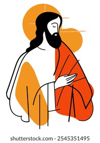 Abstract Jesus Peaceful Art, Serene Representation of Faith and Tranquility in a Minimalist Style - Flat Vector Illustration