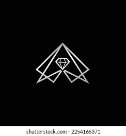 Vector de logotipo simple Diamond con un icono de silueta de sonido facial. luminoso y luminoso glamour, lujo, premium, a la moda. Diseño plano de estilo vintage moderno para proveedores y productores, aplicable a la web, móvil