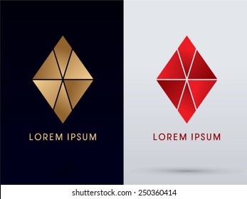 Abstract Jewelry, Diamond, Gemstone, Designed Using Gold And Red Colors, Geometric Shape, Logo, Symbol, Icon, Graphic, Vector.