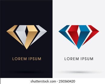 Abstract Jewelry, Diamond, Gemstone, Designed Using Gold And Silver , Red And Blue Colors, Logo, Symbol, Icon, Graphic, Vector.