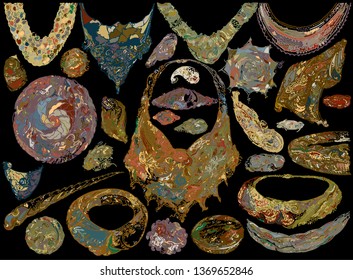 Abstract jewelry filled with random coloring on black base