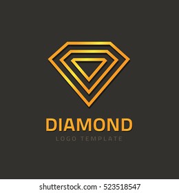Abstract jewelry vector logo element, line outline diamond logotype design, gem stone creative symbol, golden jewelry concept, geometric brilliant shape