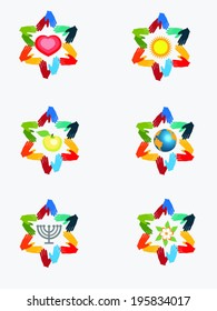 abstract jewish start from hands abstract symbols.