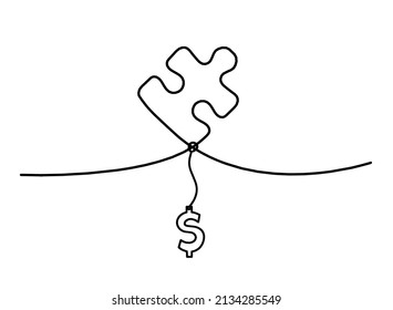 Abstraktes Puzzle mit Dollar als Linie auf weißem Hintergrund. Vektorgrafik