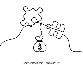 Abstraktes Puzzle mit Dollar als Linie auf weißem Hintergrund. Vektorgrafik