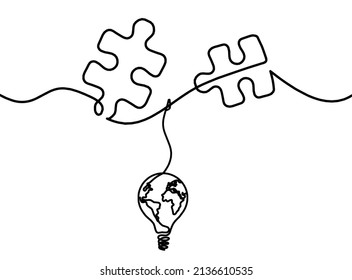 Resumen rompecabezas de rompecabezas con bombilla de globo como dibujo de líneas sobre fondo blanco. Vector