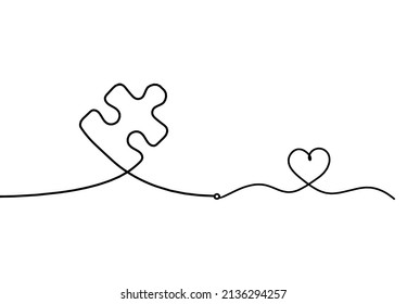 Abstract jigsaw puzzle with heart as line drawing on white background. Vector