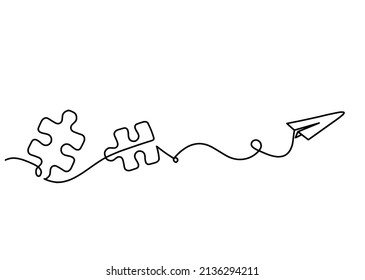 Resumen rompecabezas de rompecabezas con plano de papel como dibujo de línea sobre fondo blanco. Vector