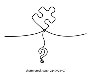 Abstract jigsaw puzzle with question mark as line drawing on white background