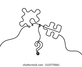 Abstract jigsaw puzzle with question mark as line drawing on white background