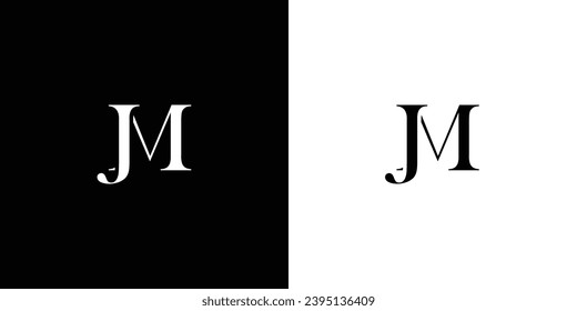Abstract JM or MJ letters design logotype concept with serif font and elegant style vector illustration in black and white color