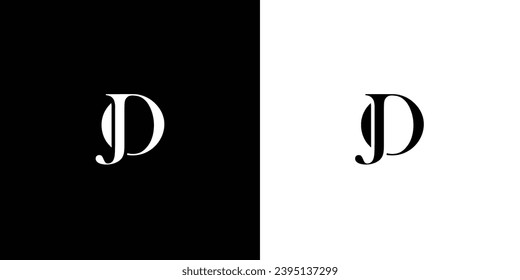 Abstract JO or OJ letters design logotype concept with serif font and elegant style vector illustration in black and white color