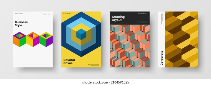 Resumen de la portada del diario de diseño A4 conjunto de conceptos vectoriales. Un mosaico aislado da forma a un conjunto de plantillas de identidad corporativa.