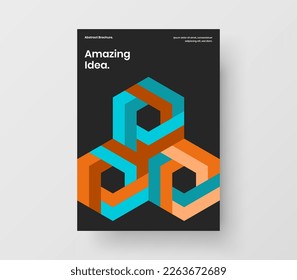 Abstract journal cover A4 design vector concept. Bright mosaic hexagons flyer illustration.