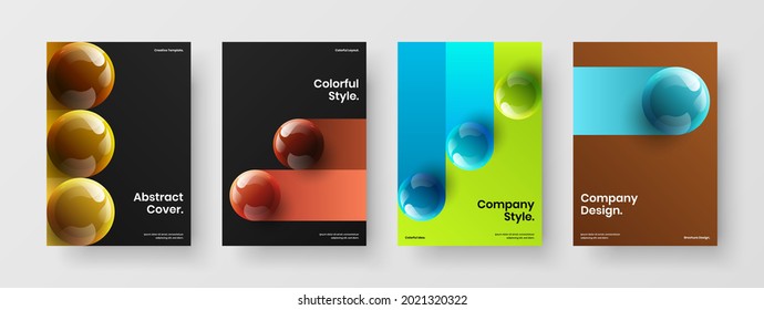 Abstract journal cover vector design layout bundle. Colorful 3D balls booklet concept composition.