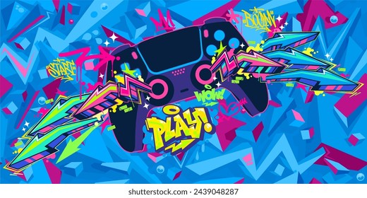 Abstract Joystick Or Gamepad Hip Hop Graffiti Street Art Urban Gaming Style Vector Banner