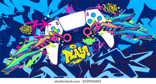 Abstract Joystick Or Gamepad Hip Hop Graffiti Street Art Urban Gaming Style Vector Banner