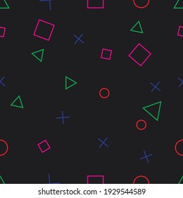 Abstract joystick symbol Colorful Geometic basic seamless pattern on black background for wallpaper,banner,poster,paper wrapping,template vector.