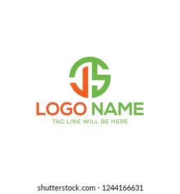 Abstract JS Letter logo design unique and modern logo design, Circle Logo, Modern Orange and Green Color