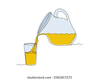 Abstract jug, pitcher for milk, water,juice, pour into a glass, continuous single one line art hand drawing sketch logo