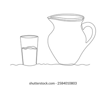 Abstract jug, pitcher for milk, water,juice, continuous single one line art hand drawing sketch logo