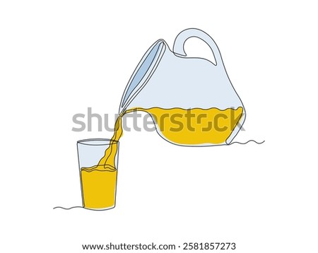 Abstract jug, pitcher for milk, water,juice, pour into a glass, continuous single one line art hand drawing sketch logo