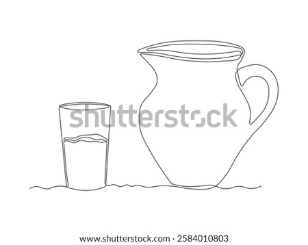 Abstract jug, pitcher for milk, water,juice, continuous single one line art hand drawing sketch logo