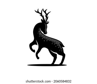 abstract jump stand deer elk black silhouette logo template illustration