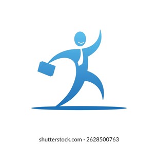 abstract jumping blue man logo smiling person logo vector illustration