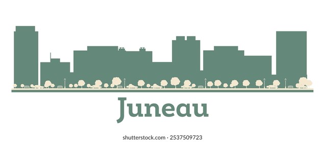 Abstractas silueta del horizonte de la ciudad de Juneau Alaska con edificios de color. Viajes de negocios y concepto de turismo con arquitectura moderna. Paisaje urbano con Lugares famosos. Ilustración vectorial.