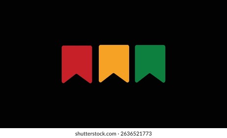 Abstract Juneteenth banner icons Red, yellow, and green shapes imbued with Freedom Day symbolism. Simple flat designs for cultural heritage projects on a black background