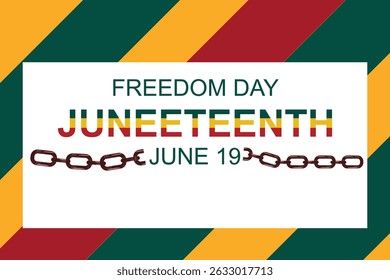 abstract Juneteenth banner with strong typography, red, black, green colors, depicts resistance, freedom, and the liberating spirit of celebration.