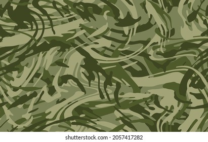 Abstract jungle camouflage seamless pattern. Camo background, curved wavy stripped.  Military print for design, wallpaper, textile. Vector illustration 
